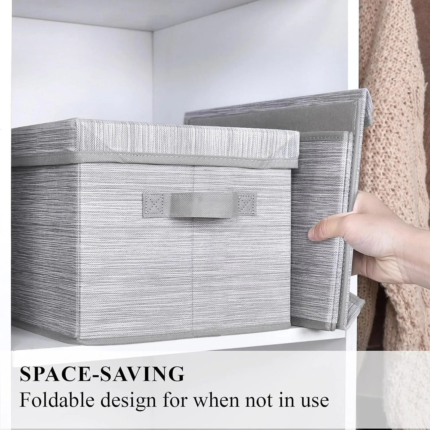 Storage Bins with Lids, Collapsible Stackable Storage Bins with Handles, Clothing Storage Containers for Closet, Fabric Shelf Baskets, Large, Light Gray/Slub Gray, 3-Pack