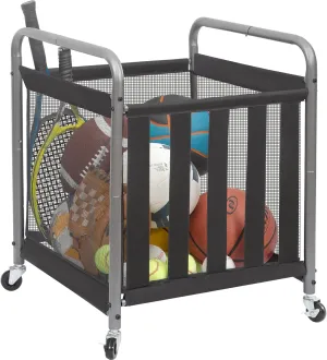 STORAGE MANIAC Ball Storage Bin Rolling Sports Ball Cart, Metal Garage Organizer Sport Rack Basketball Storage Cage for Garage or Gym, Indoor & Outdoor Sports Equipment Organizer