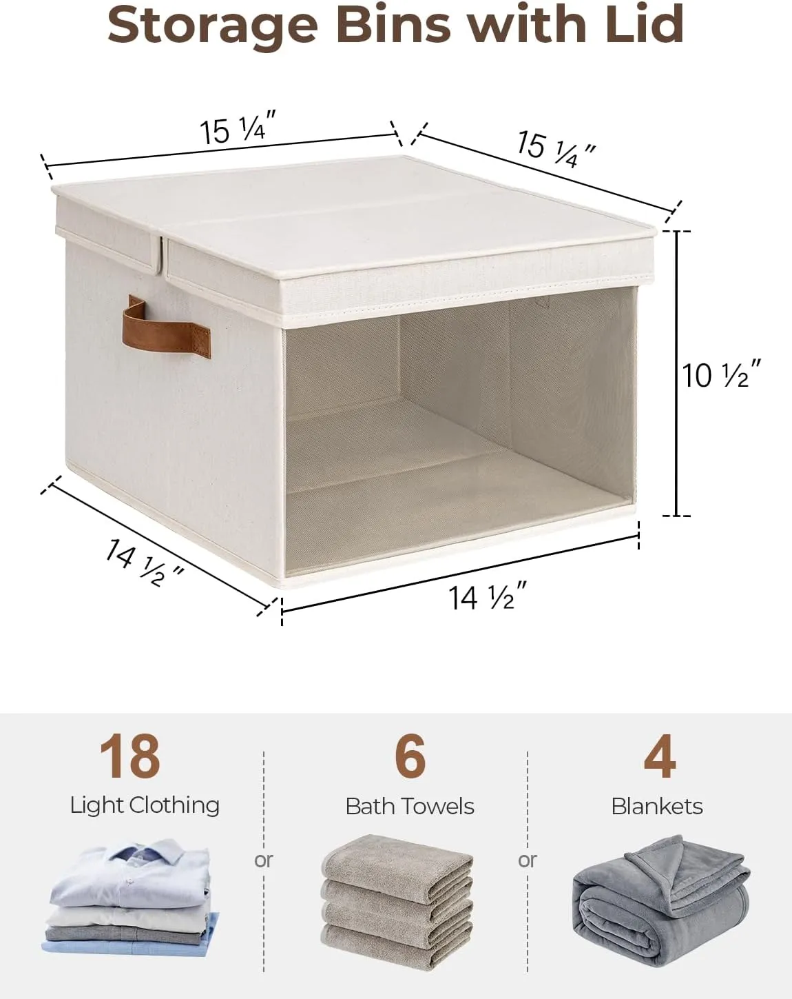 StorageWorks Fabric Storage Bins, Basket with Lid, Collapsible Container with Clear Window, Decorative Closet Organizers, Beige, Jumbo, 4-Pack