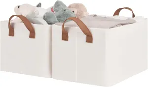StorageWorks Storage Bins, Shelves Baskets for Organizing, Fabric Closet Organizers with Handles, Metal Frame, Natural Color, 2-Pack