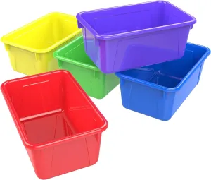 Storex 62414U05C Small Cubby Bin, Plastic Storage Container Fits Classroom Cubbies, Pack of 5, 12.2" x 7.8" x 1" (Assorted colors)