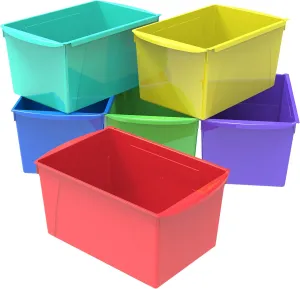 Storex Extra-Large Book Bin, Interlocking Plastic Organizer for Home, Office and Classroom, Assorted Colors, (71126E06C) (Pack of 6)