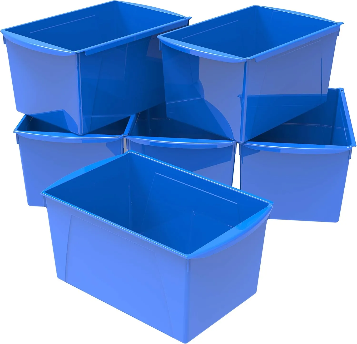 Storex Extra-Large Book Bin, Interlocking Plastic Organizer for Home, Office and Classroom, Blue, (71135U06C) (Pack of 6)