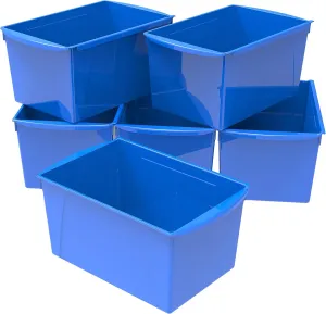 Storex Extra-Large Book Bin, Interlocking Plastic Organizer for Home, Office and Classroom, Blue, (71135U06C) (Pack of 6)