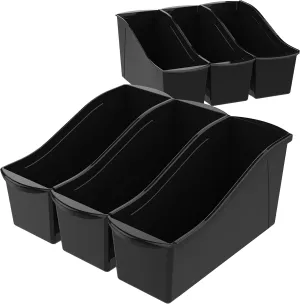 Storex Large Book Bin, Interlocking Plastic Organizer for Home, Office and Classroom, Black, (70109E06C) (Pack of 6)