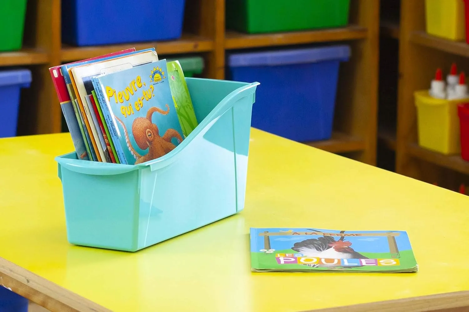 Storex Large Book Bin, Interlocking Plastic Organizer for Home, Office and Classroom, Black, (70109E06C) (Pack of 6)