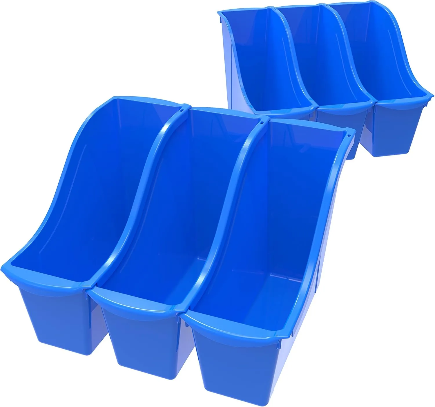 Storex Small Book Bin, Linking Storage Bin, Dry Erase Surface, 11.75" x 8.5" x 4.5" STEM Blue 6-Pack