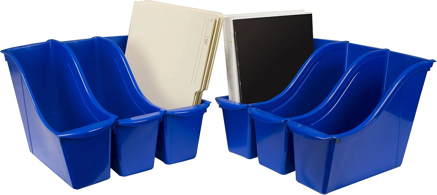 Storex Small Book Bin, Linking Storage Bin, Dry Erase Surface, 11.75" x 8.5" x 4.5" STEM Blue 6-Pack