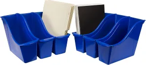Storex Small Book Bin, Linking Storage Bin, Dry Erase Surface, 11.75" x 8.5" x 4.5" STEM Blue 6-Pack