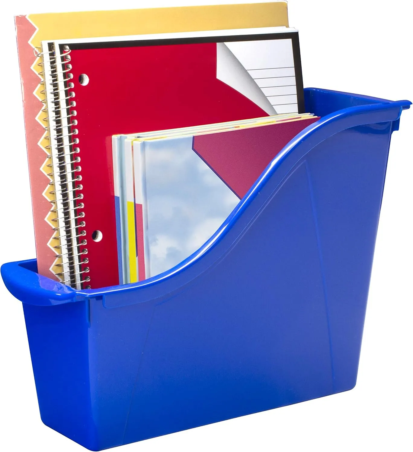 Storex Small Book Bin, Linking Storage Bin, Dry Erase Surface, 11.75" x 8.5" x 4.5" STEM Blue 6-Pack