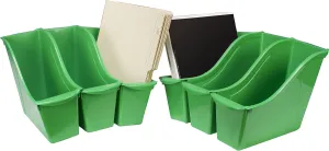 Storex Small Book Bin, Linking Storage Bin, Dry Erase Surface, 11.75" x 8.5" x 4.5" STEM Green (Pack of 6)