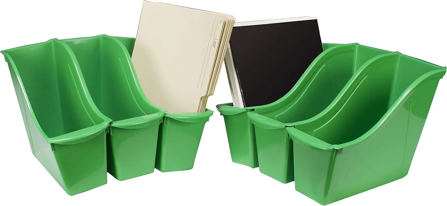 Storex Small Book Bin, Linking Storage Bin, Dry Erase Surface, 11.75" x 8.5" x 4.5" STEM Green (Pack of 6)
