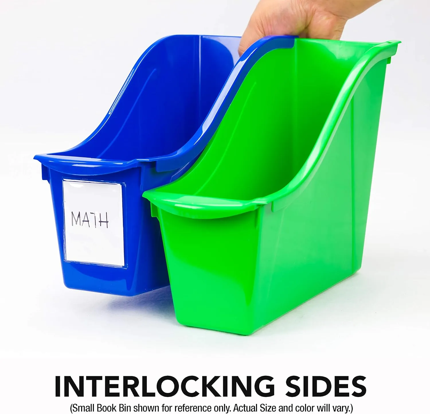 Storex Small Book Bin, Linking Storage Bin, Dry Erase Surface, 11.75" x 8.5" x 4.5" STEM Green (Pack of 6)
