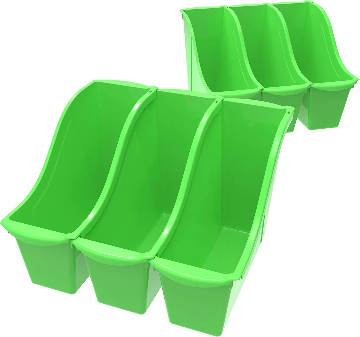 Storex Small Book Bin, Linking Storage Bin, Dry Erase Surface, 11.75" x 8.5" x 4.5" STEM Green (Pack of 6)