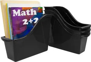 Storex Small Book Bin, Linking Storage Bins, Dry Erase Surface, 11.75" x 8.5" x 4.5", Onyx, 6-Pack, Oynx