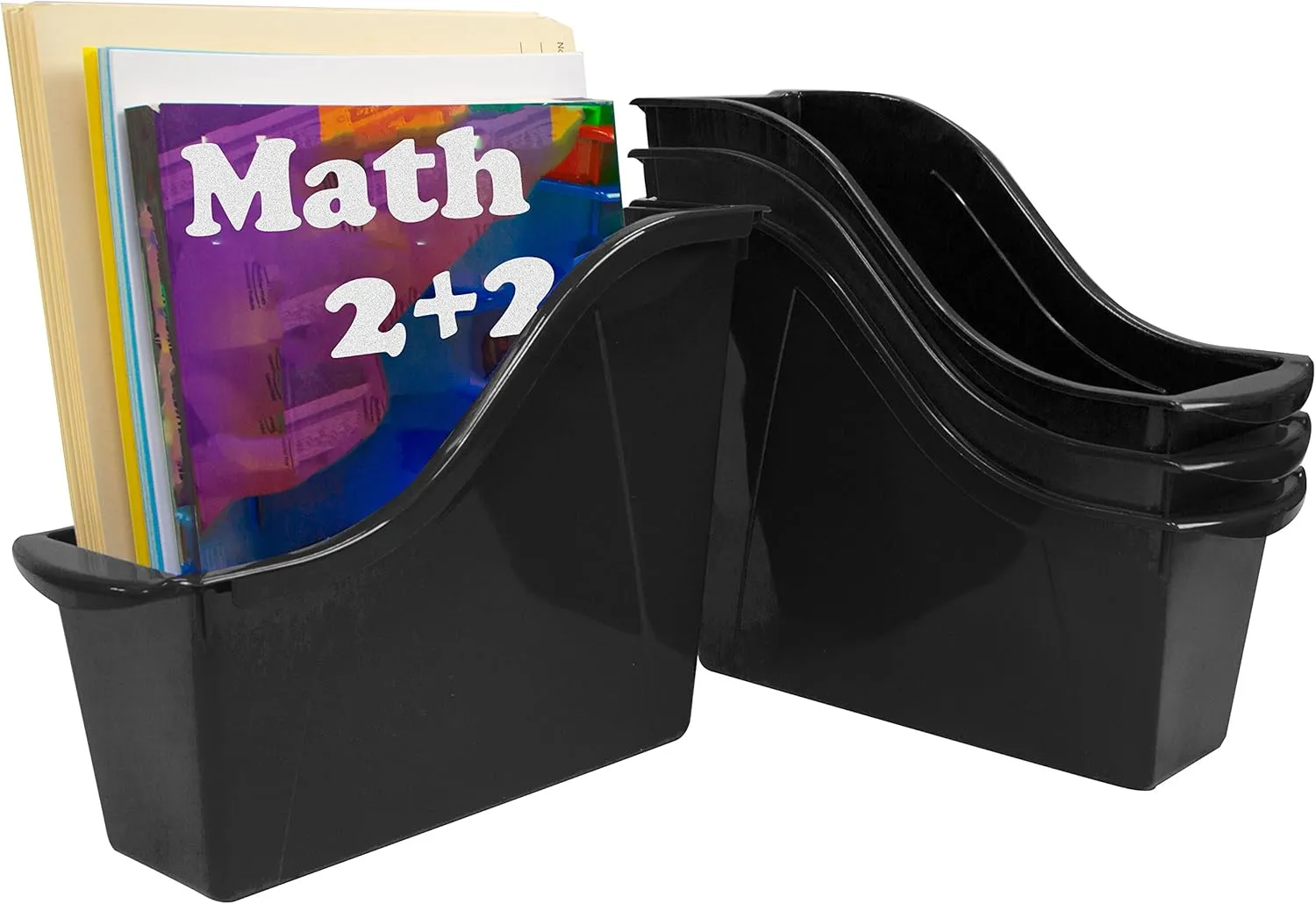 Storex Small Book Bin, Linking Storage Bins, Dry Erase Surface, 11.75" x 8.5" x 4.5", Onyx, 6-Pack, Oynx