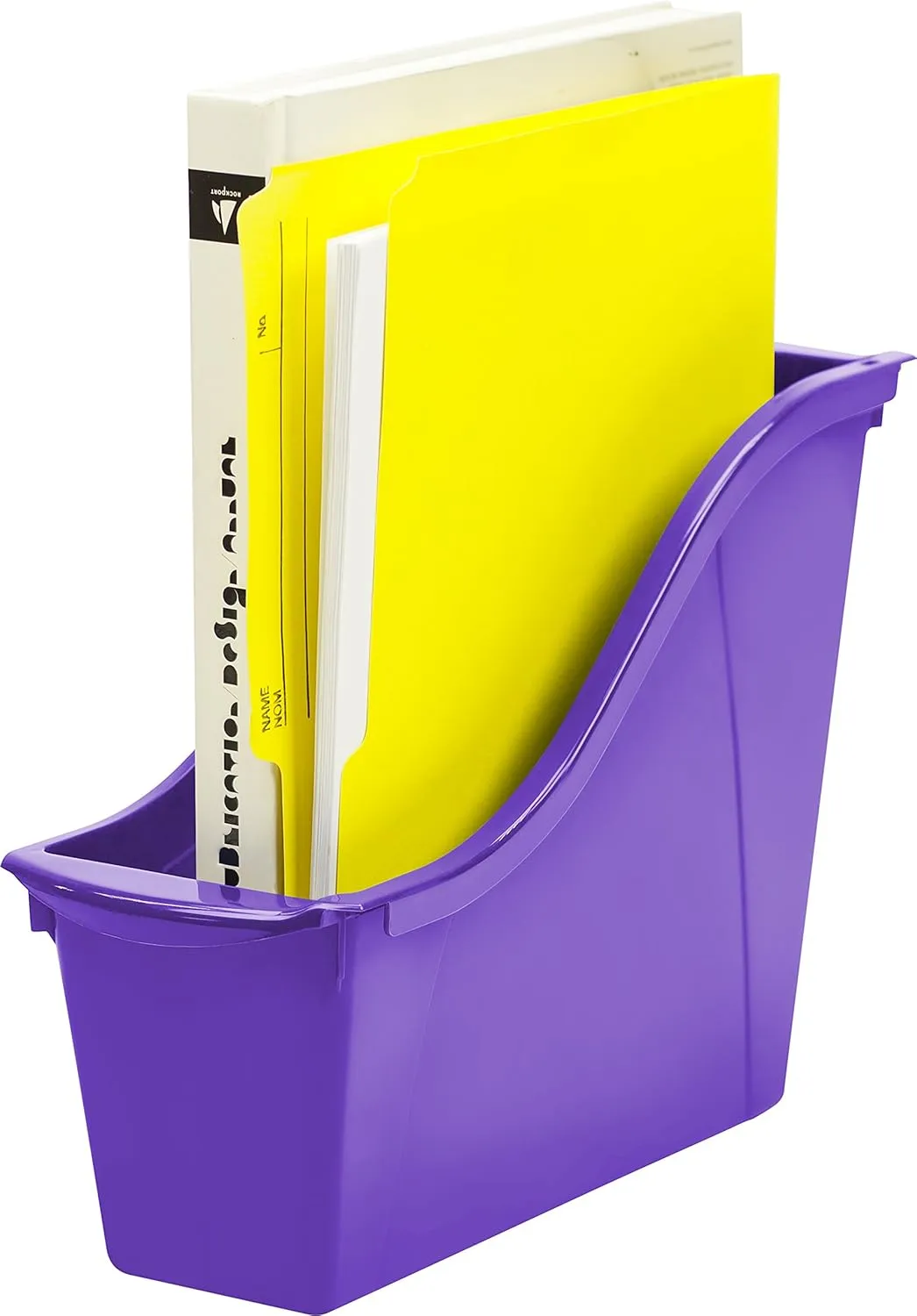Storex Small Book Bin, Linking Storage Bins, Dry Erase Surface, 11.75" x 8.5" x 4.5", Violet, 6-Pack