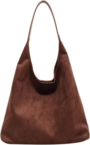Suede Hobo Bag for Wome Slouchy Tote Shoulder Handbag Retro Large Work Travel Shopping Bag with Coin Purse 2pcs