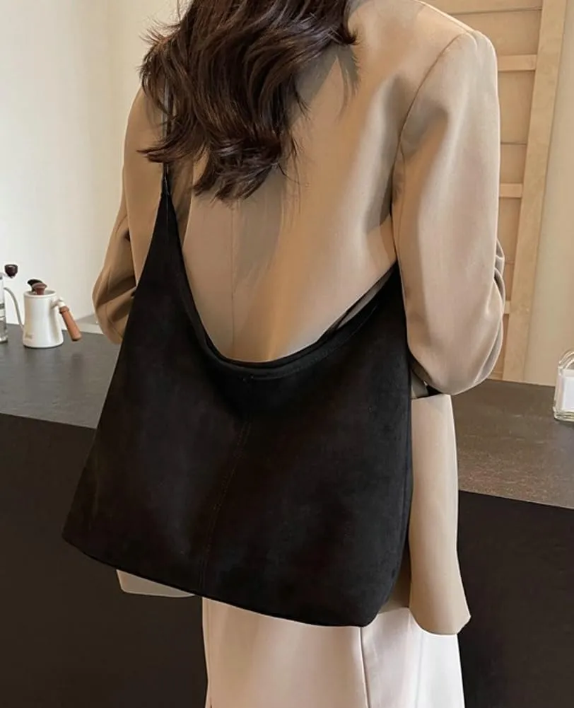 Suede Tote Bag for Women Shoulder Bag Retro Handbags Soft Satchel Stylish Large Two-piece Purse Work Travel