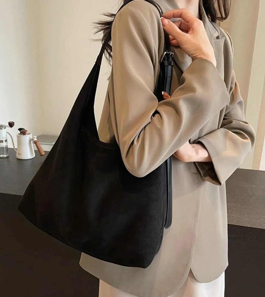 Suede Tote Bag for Women Shoulder Bag Retro Handbags Soft Satchel Stylish Large Two-piece Purse Work Travel
