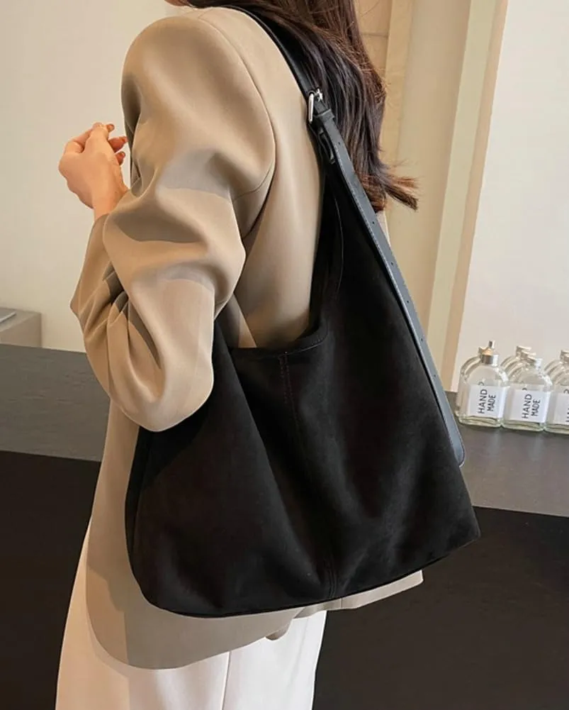 Suede Tote Bag for Women Shoulder Bag Retro Handbags Soft Satchel Stylish Large Two-piece Purse Work Travel