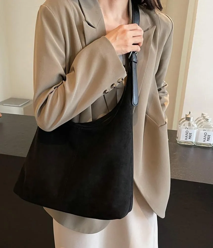 Suede Tote Bag for Women Shoulder Bag Retro Handbags Soft Satchel Stylish Large Two-piece Purse Work Travel