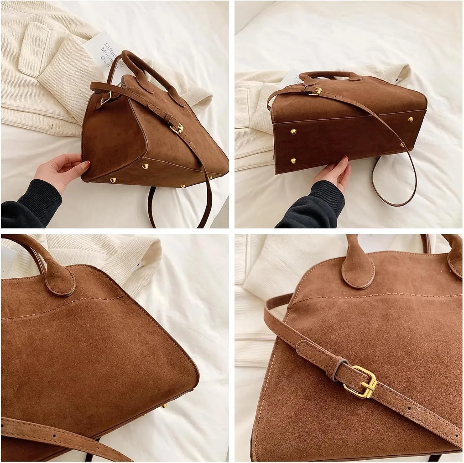 Suede Tote Bag for Women, Womens Purse Slouchy Hobo Handbag Brown Retro Top Handle Bag, Fashion Shoulder Satchel Work Bags