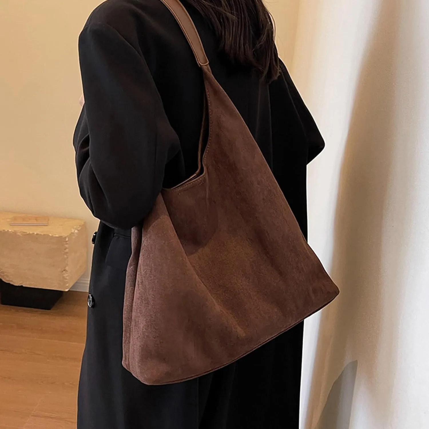 Suede Tote Bag For Women,Brown Suede Handbag,Suede Shoulder Bag,Office Tote Handbag