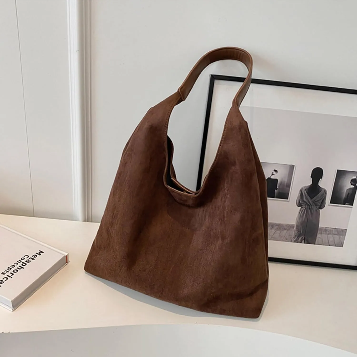 Suede Tote Bag For Women,Brown Suede Handbag,Suede Shoulder Bag,Office Tote Handbag