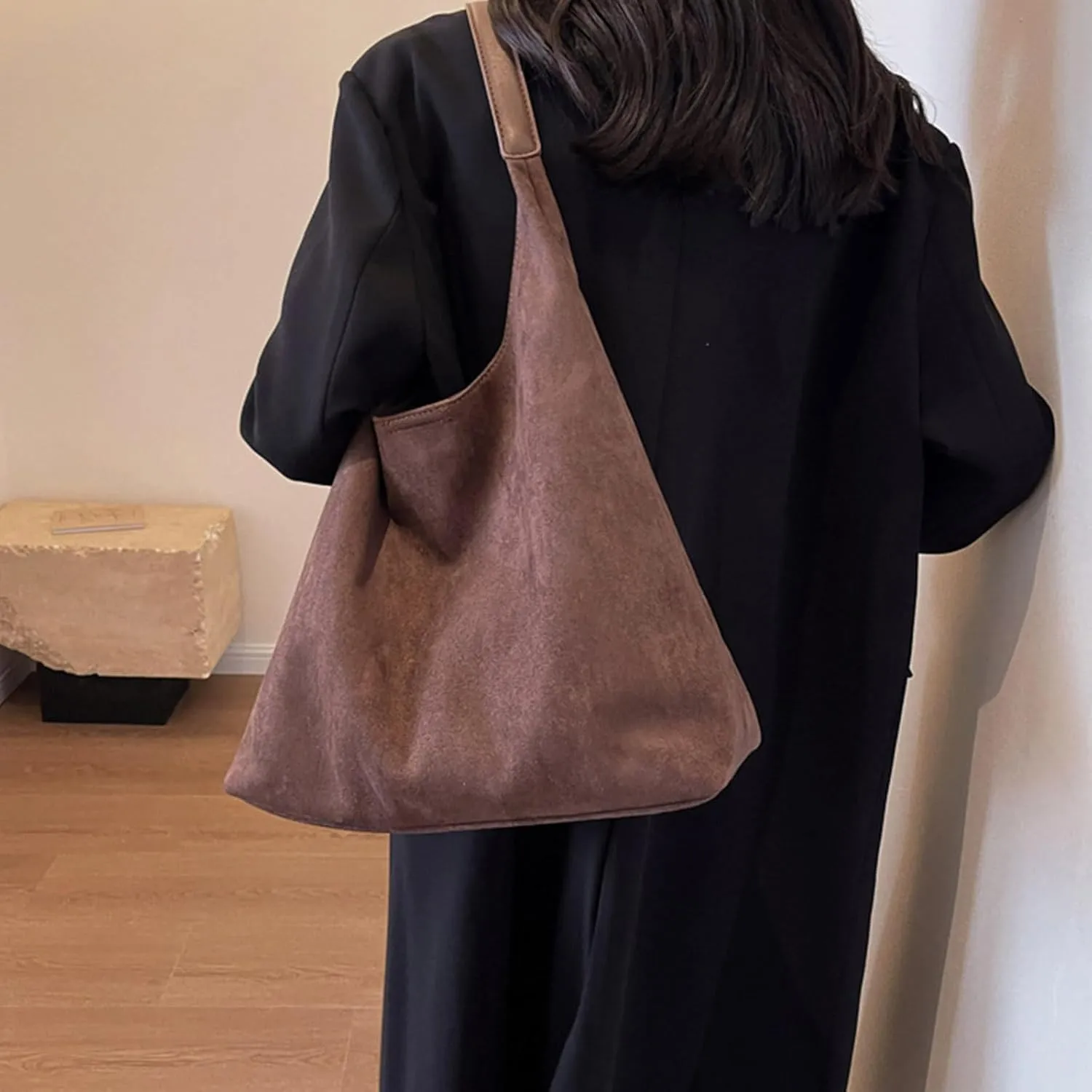 Suede Tote Bag For Women,Brown Suede Handbag,Suede Shoulder Bag,Office Tote Handbag