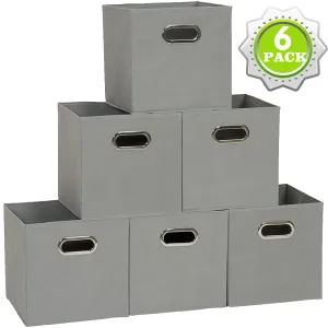SUGIFT Collapsible Fabric Storage Cubes Organizer with Handles, Grey - Pack of 6