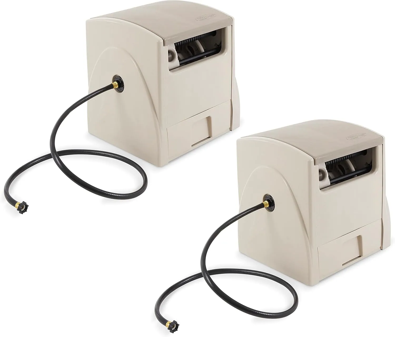 Suncast 2 Pack Automatic Rewind Garden Hose Reel, 100 ft. 5/8 in. Vinyl Hose Holder, Light Taupe