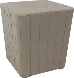 Sunnydaze 11.5-Gallon Outdoor Deck Box - Weather-Resistant Side Table with Storage for Cushions, Garden Tools, Pool Supplies - Driftwood - Faux Plank