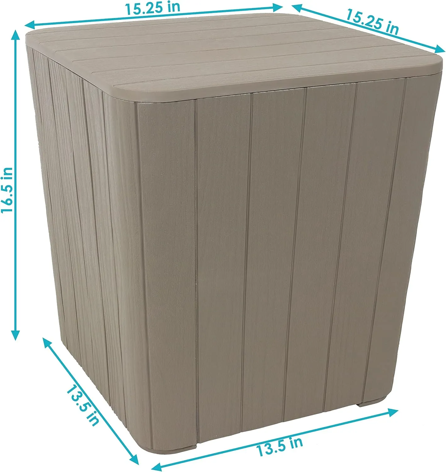Sunnydaze 11.5-Gallon Outdoor Deck Box - Weather-Resistant Side Table with Storage for Cushions, Garden Tools, Pool Supplies - Driftwood - Faux Plank