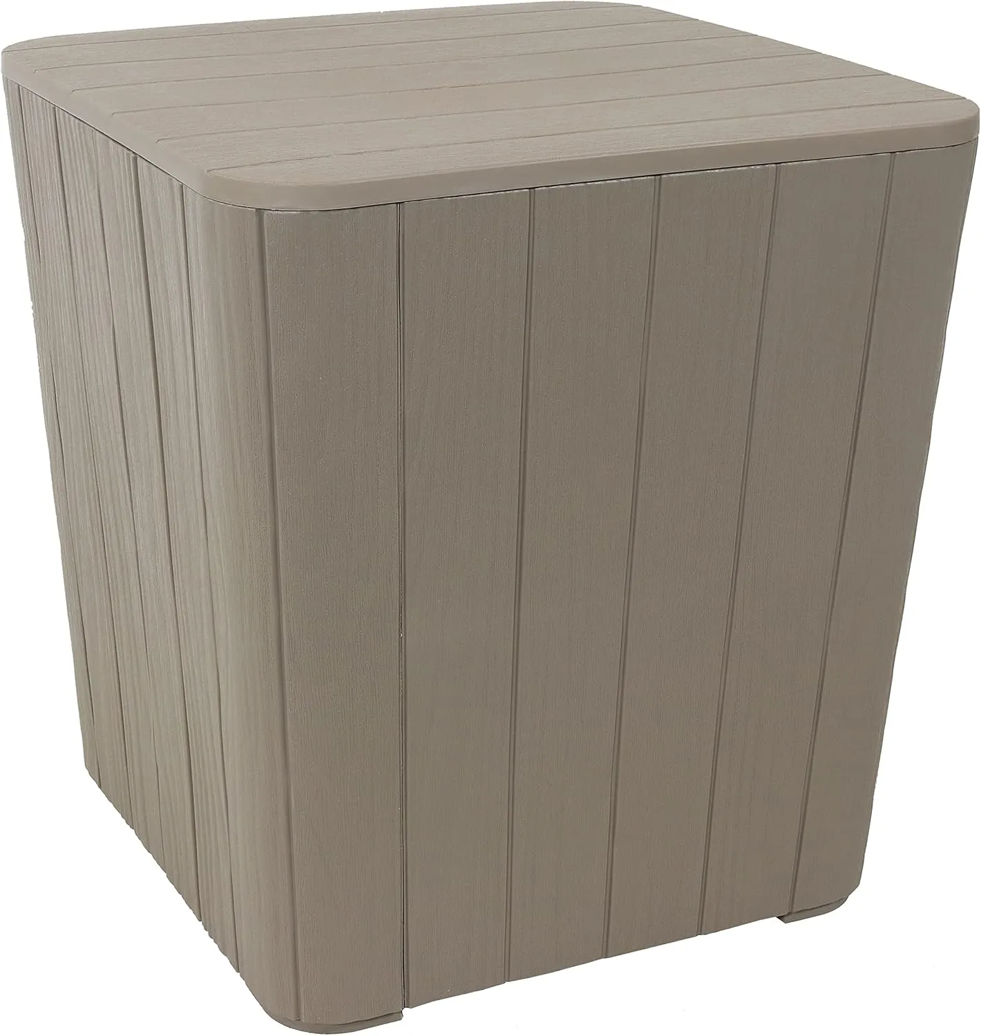 Sunnydaze 11.5-Gallon Outdoor Deck Box - Weather-Resistant Side Table with Storage for Cushions, Garden Tools, Pool Supplies - Driftwood - Faux Plank