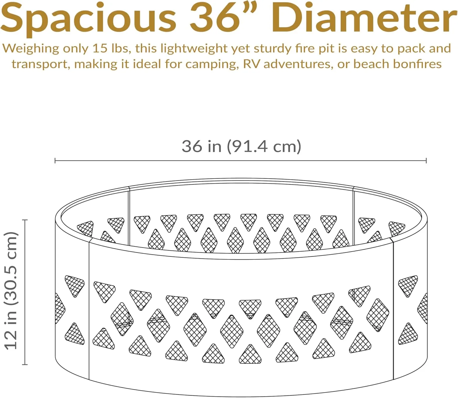 Sunnydaze 36-Inch Outdoor Fire Pit Ring with Poker - Round Heavy-Duty Steel Fire Ring for Camping or Backyard - Crossweave - 12" H