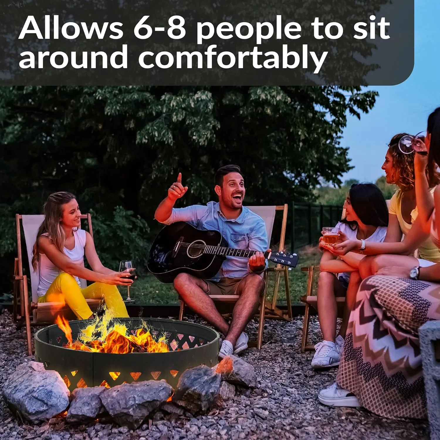 Sunnydaze 36-Inch Outdoor Fire Pit Ring with Poker - Round Heavy-Duty Steel Fire Ring for Camping or Backyard - Crossweave - 12" H