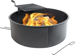 Sunnydaze Outdoor Fire Pit Ring - 36-Inch Outer/34-Inch Inner Diameter Steel Fire Ring Insert with Grill Grate and Poker