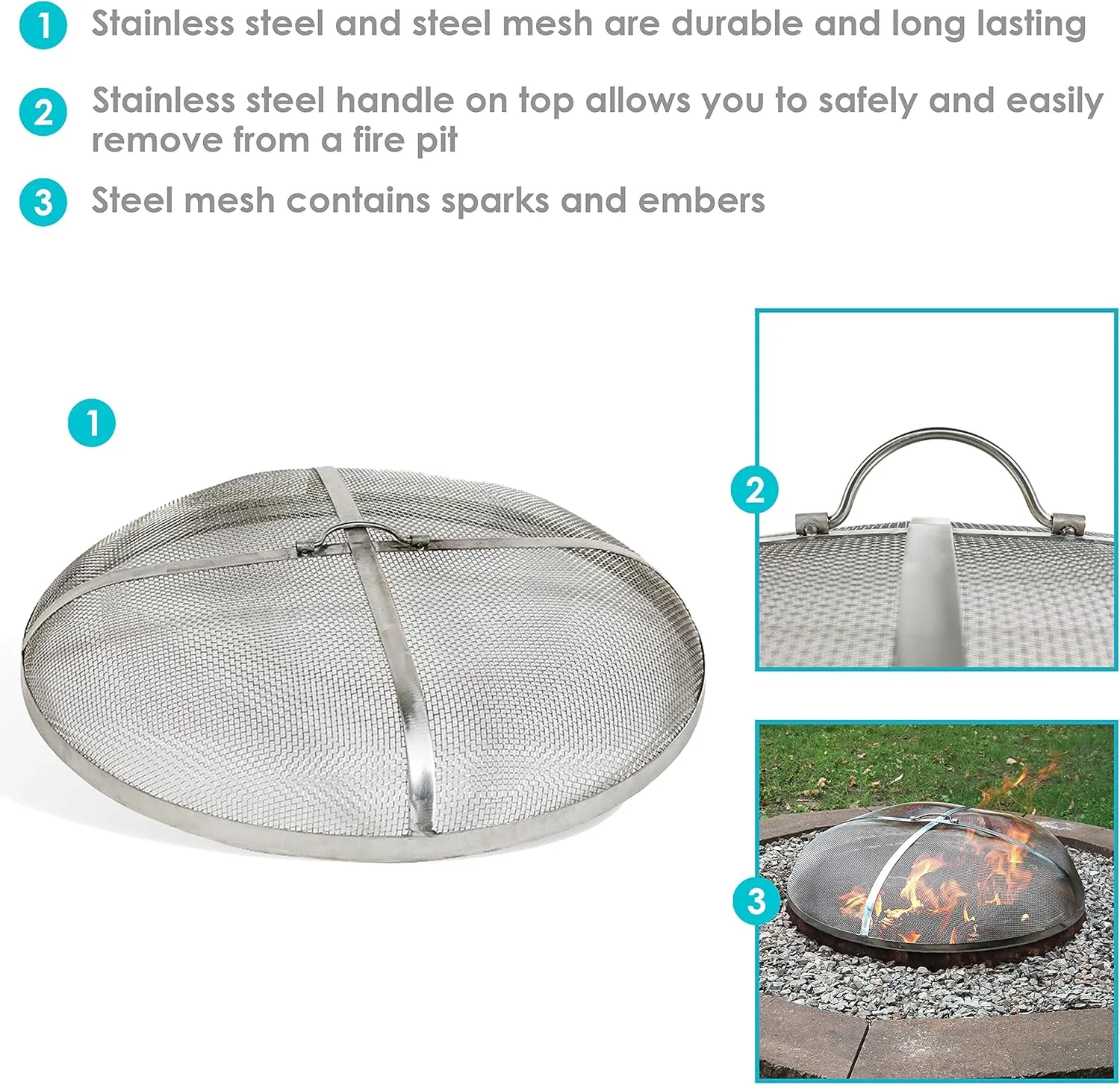 Sunnydaze Rust-Resistant Stainless Steel Fire Pit Spark Screen Cover - 30-Inch Diameter