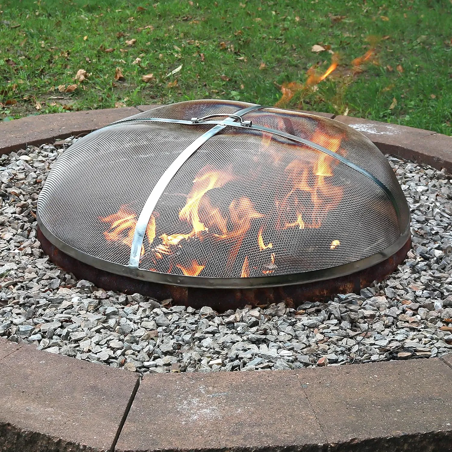 Sunnydaze Rust-Resistant Stainless Steel Fire Pit Spark Screen Cover - 30-Inch Diameter