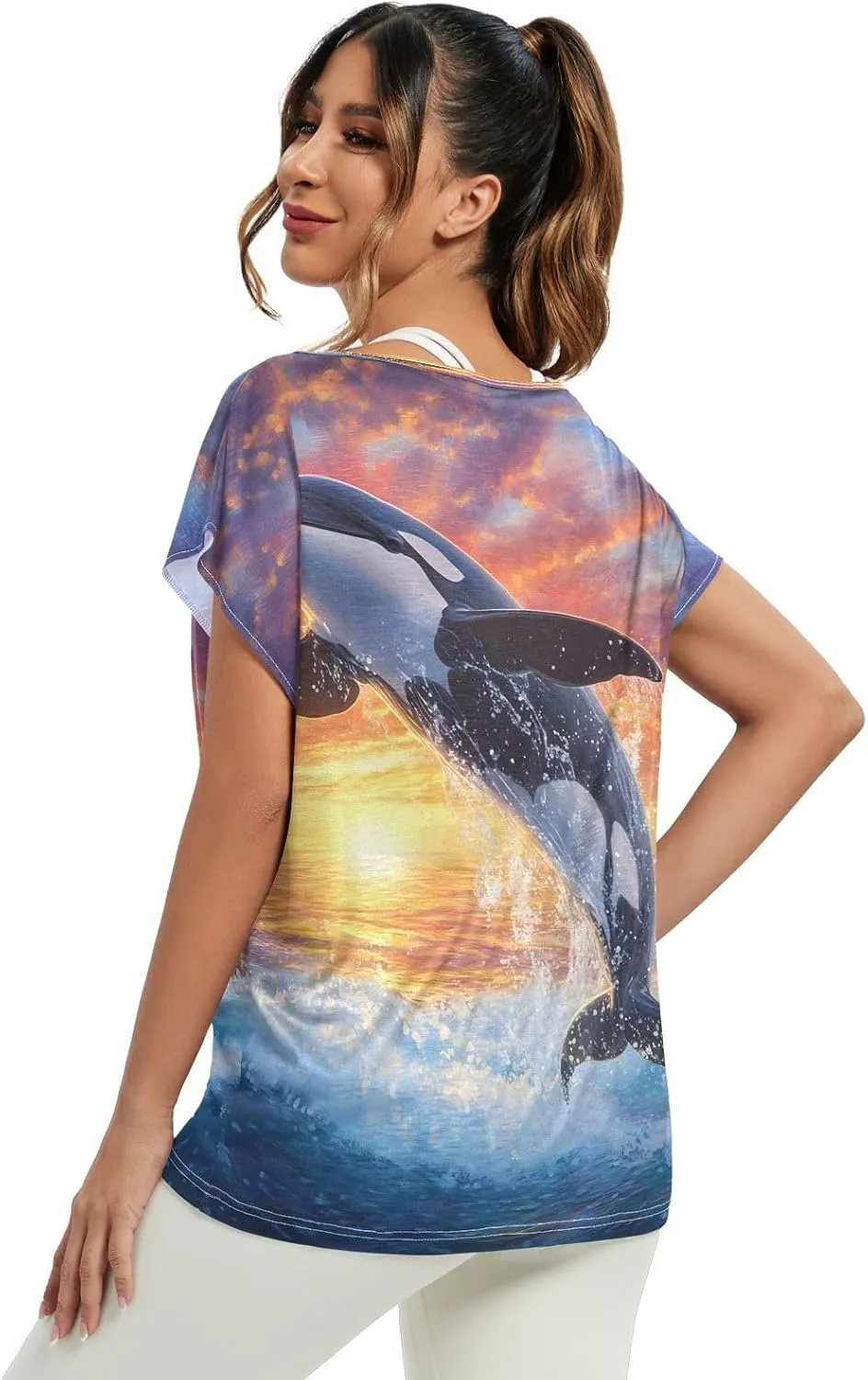 Sunset Tree Roots Red Women t Shirts Sheer Off Shoulder Fall Blouses for Women Casual Work Tops for Women