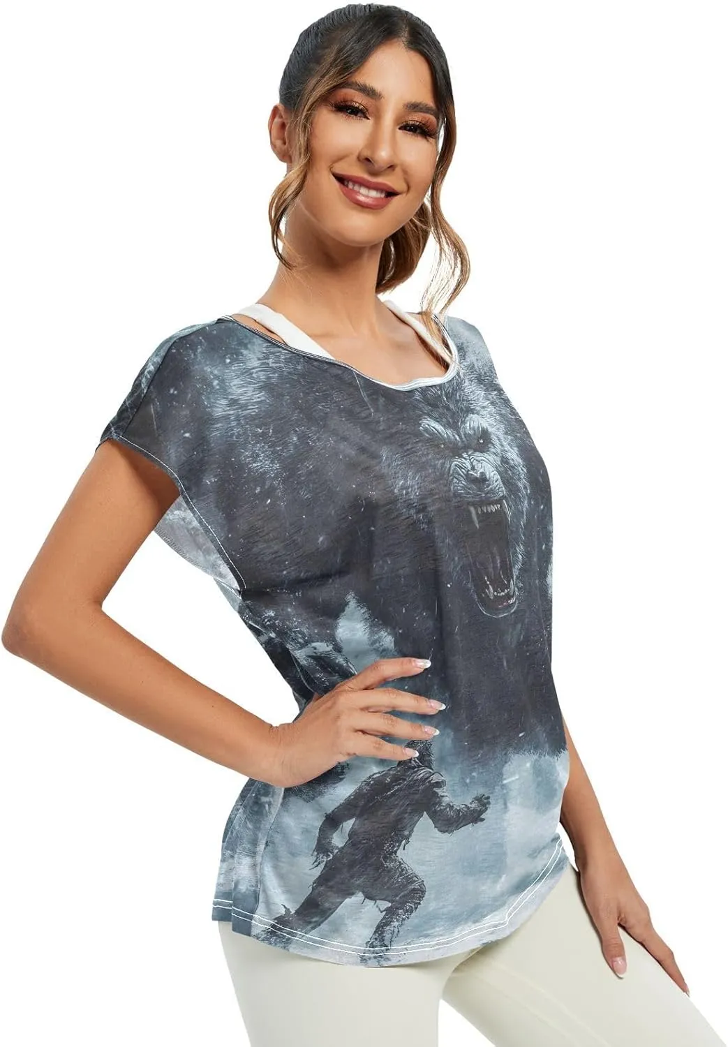 Sunset Tree Roots Red Women t Shirts Sheer Off Shoulder Fall Blouses for Women Casual Work Tops for Women