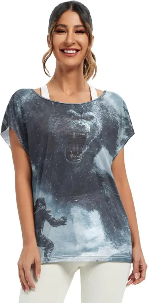 Sunset Tree Roots Red Women t Shirts Sheer Off Shoulder Fall Blouses for Women Casual Work Tops for Women
