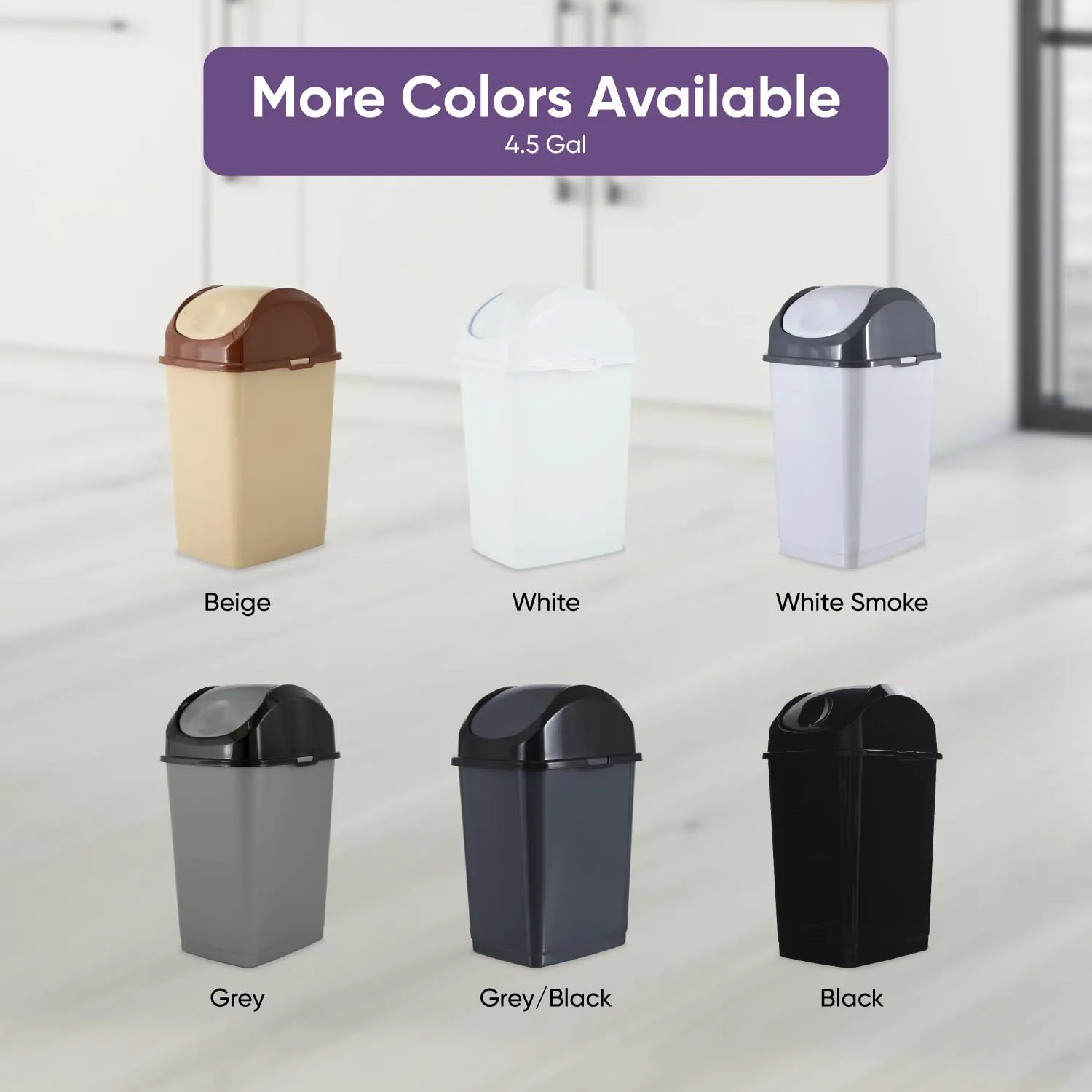 Superio Medium Trash Can with Lid 4.5 Gallon Plastic Swing Top Garbage Can Slim Waste Bin for Under Sink/Cabinet, Laundry Room, Kitchen, Office, Bedroom, Bathroom, College Dorm, 18 Qt, Black, 2