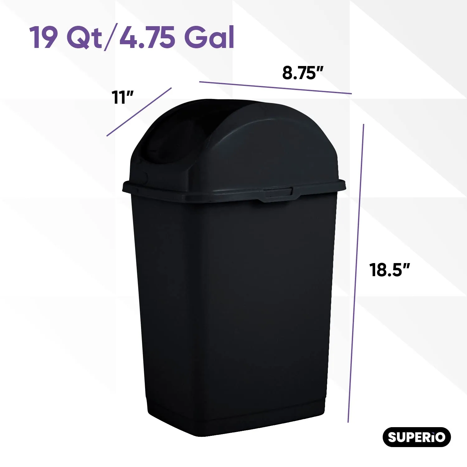 Superio Medium Trash Can with Lid 4.5 Gallon Plastic Swing Top Garbage Can Slim Waste Bin for Under Sink/Cabinet, Laundry Room, Kitchen, Office, Bedroom, Bathroom, College Dorm, 18 Qt, Black, 2