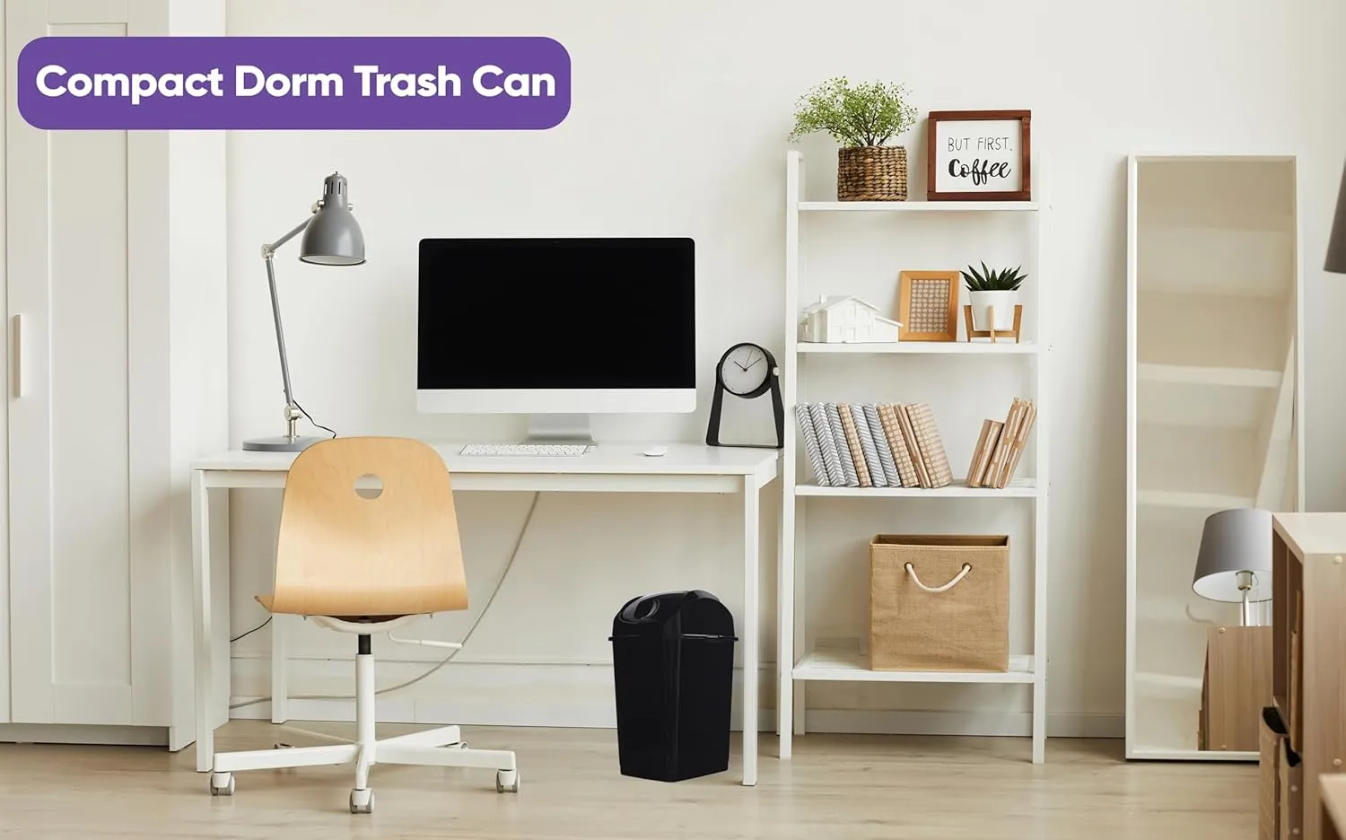 Superio Medium Trash Can with Lid 4.5 Gallon Plastic Swing Top Garbage Can Slim Waste Bin for Under Sink/Cabinet, Laundry Room, Kitchen, Office, Bedroom, Bathroom, College Dorm, 18 Qt, Black, 2