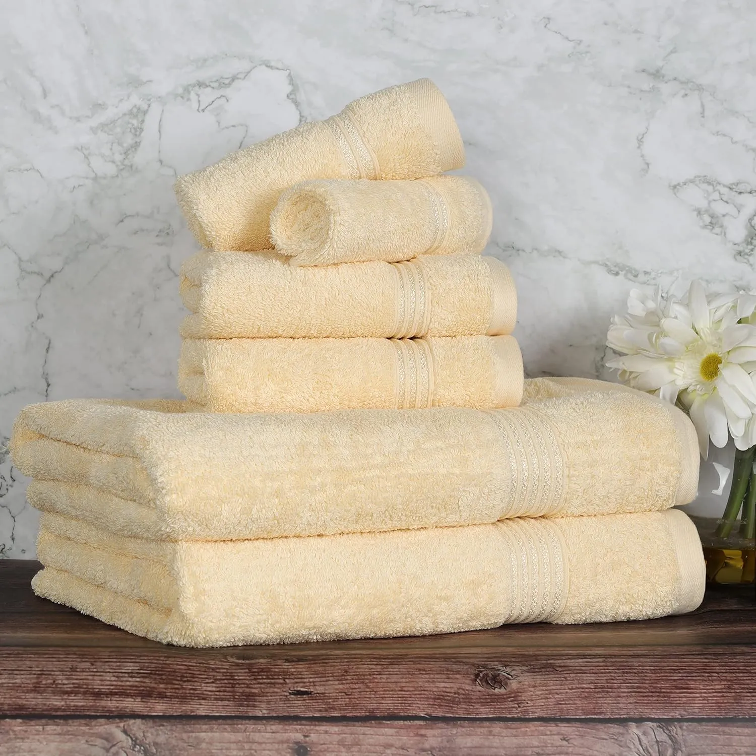 Superior Egyptian Cotton 6-Piece Towel Set, Bathroom Essentials, Towels For Bathroom, Apartment, Airbnb, Guest Bath, Face, Hand, Bath Towels, Washcloths, Absorbent, Fast Drying, Canary