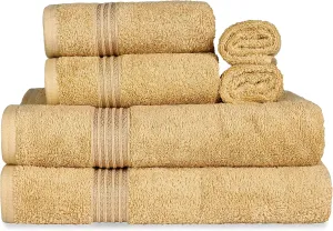 Superior Luxury Cotton Bath Towel - 6 Piece Set, Premium Egyptian Cotton Towels, Gold