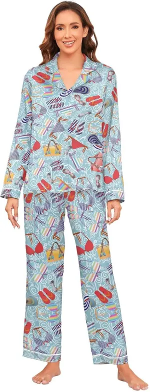 susiyo Swimsuit Beach Bag Women's Pajama Sets Long Sleeve Button Down Sleepwear Nightwear Soft Pjs Lounge Sets with Pockets S-XXL