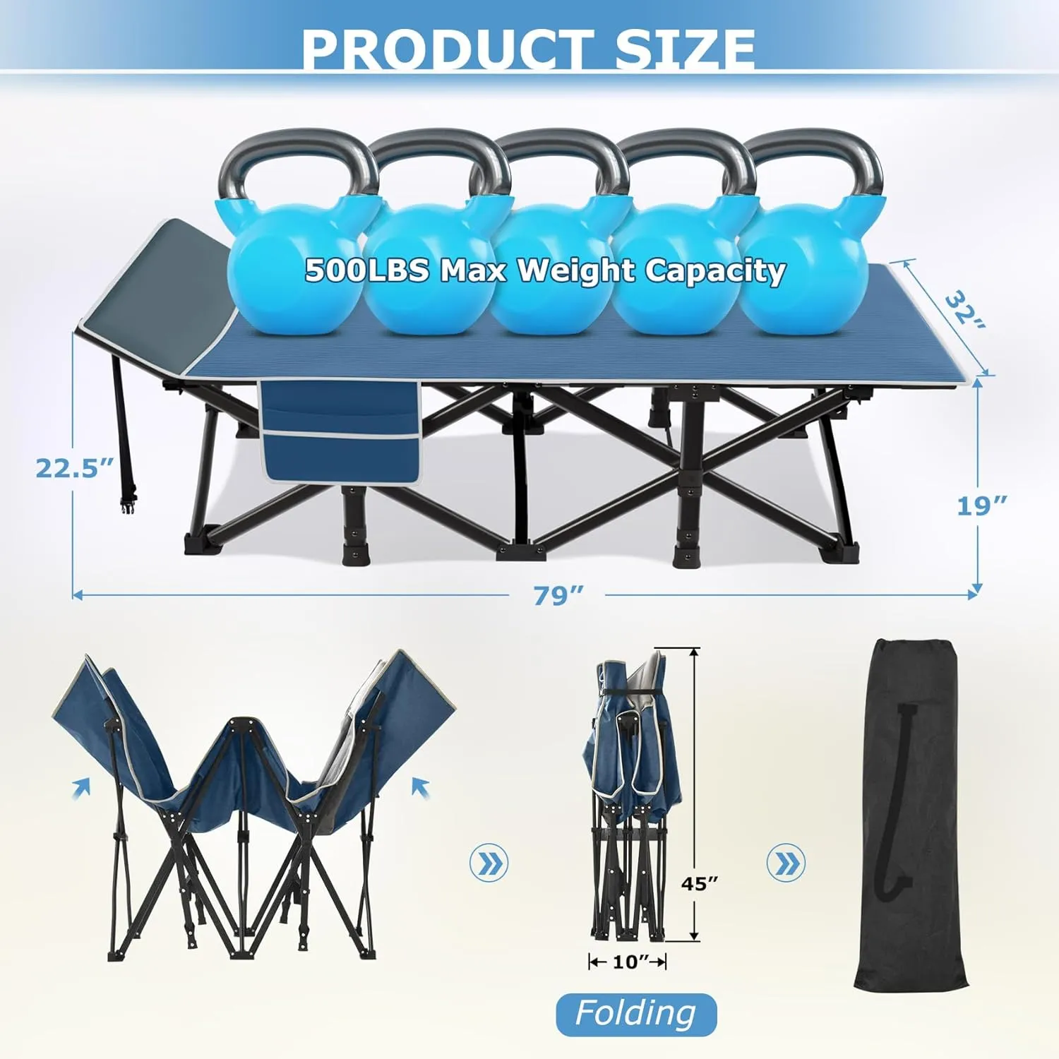 Suteck Camping Cot, 32In XXL Folding Camping Cot Heavy Duty Sleeping Bed for Adults 1200D Double Layer Oxford Cots for Camping W/Pilllow Mattress Carry Bag for Home Office Travel